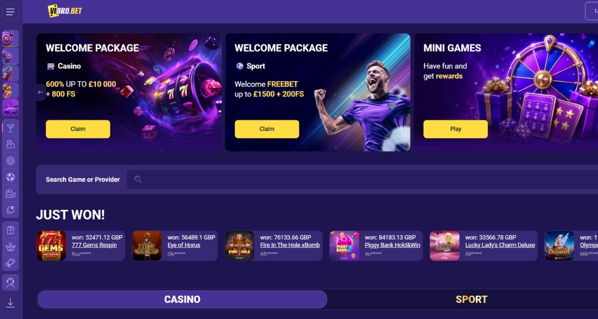 Screenshot of the VibroBet website